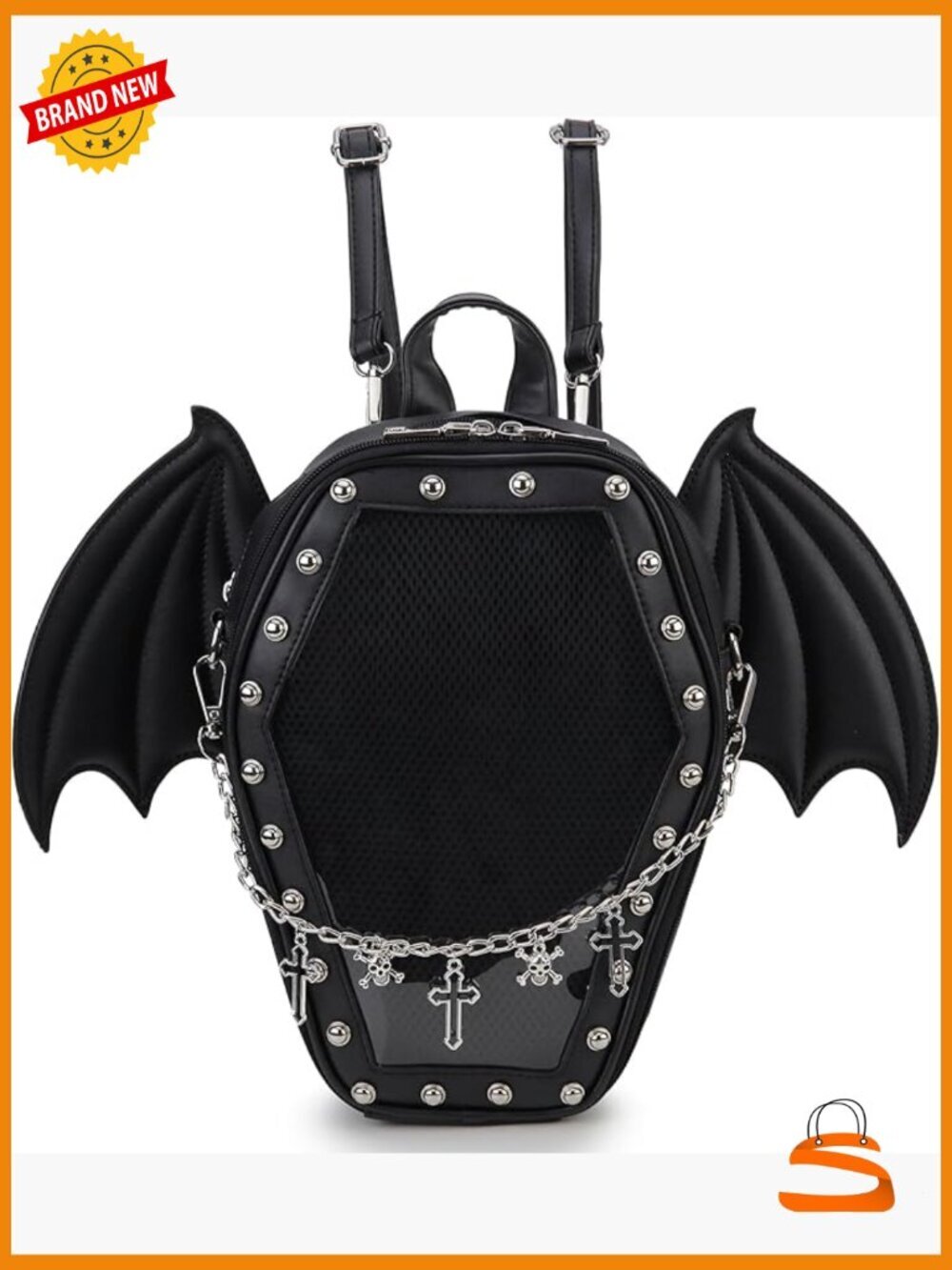 Gothic Coffin Shape Ita Backpack with Removable Insert for Pins